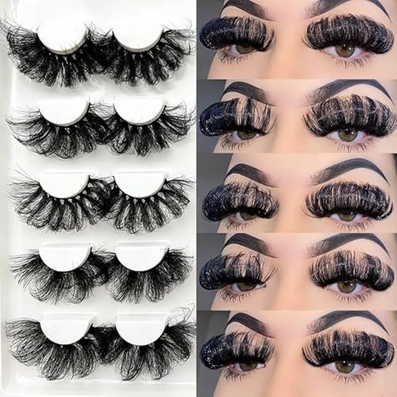 Lashes Eyelashes Long False Faux Mink Look Like Lash Extensions D Curl Wholesale Dramatic 3D 25mm-30mm Wispy Fluffy Strips Fake Eyelash Bulk Amazing For Women (5 Pairs 30mm set1)