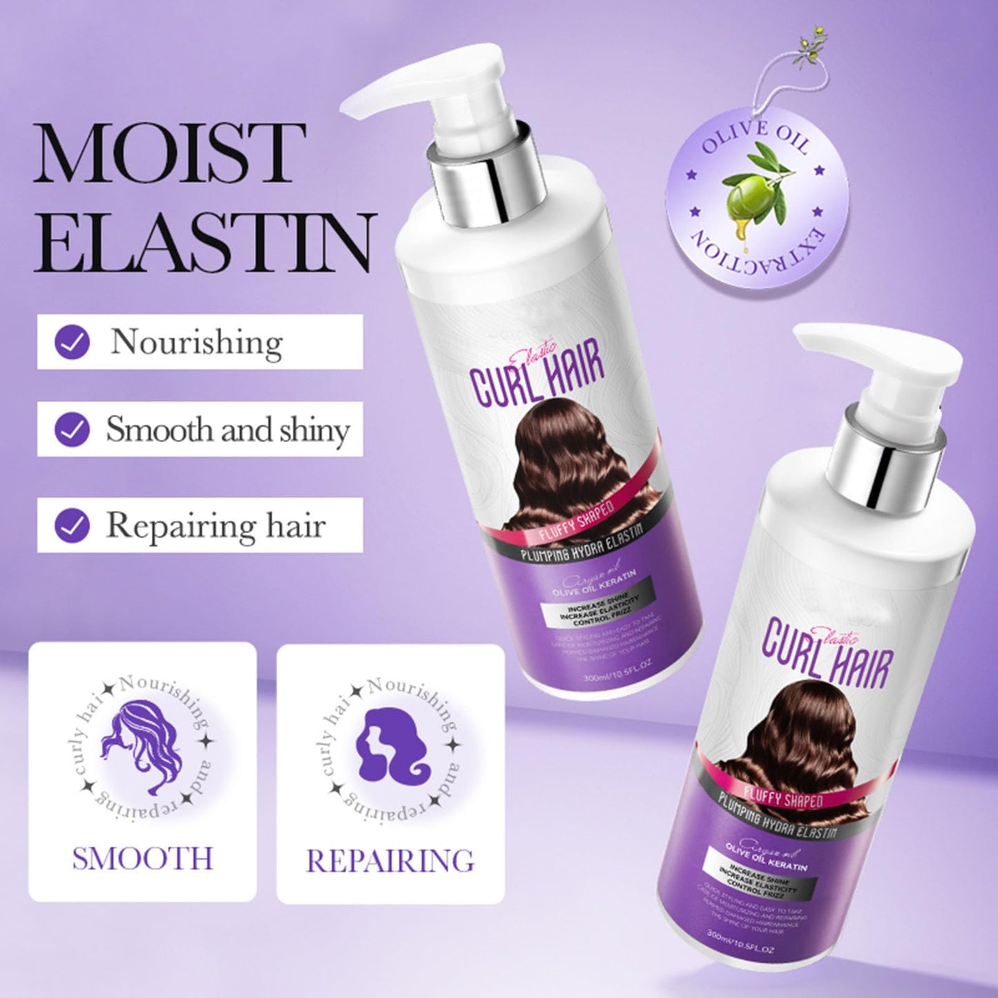 Natural Elastin for Curly Hair 2 in 1 Plumping and Moisturizing Elasticity Long-lasting Styling Elastin Hair Products (Extra Large 1 Bottle)