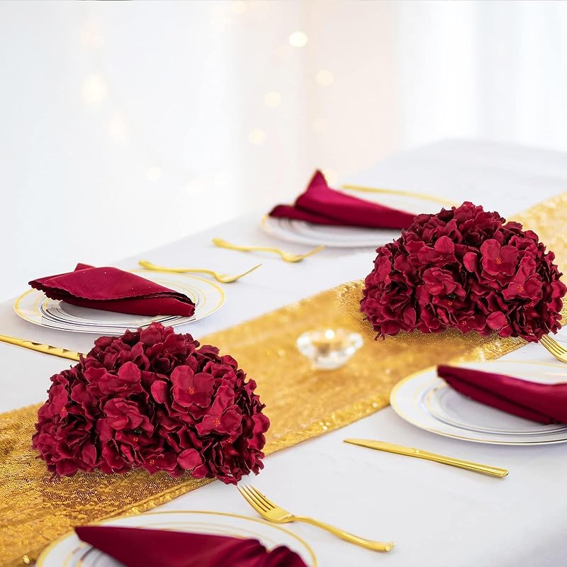 BLOSMON Hydrangea Artificial Flower Ball Centerpieces, 10 Pcs, Burgundy