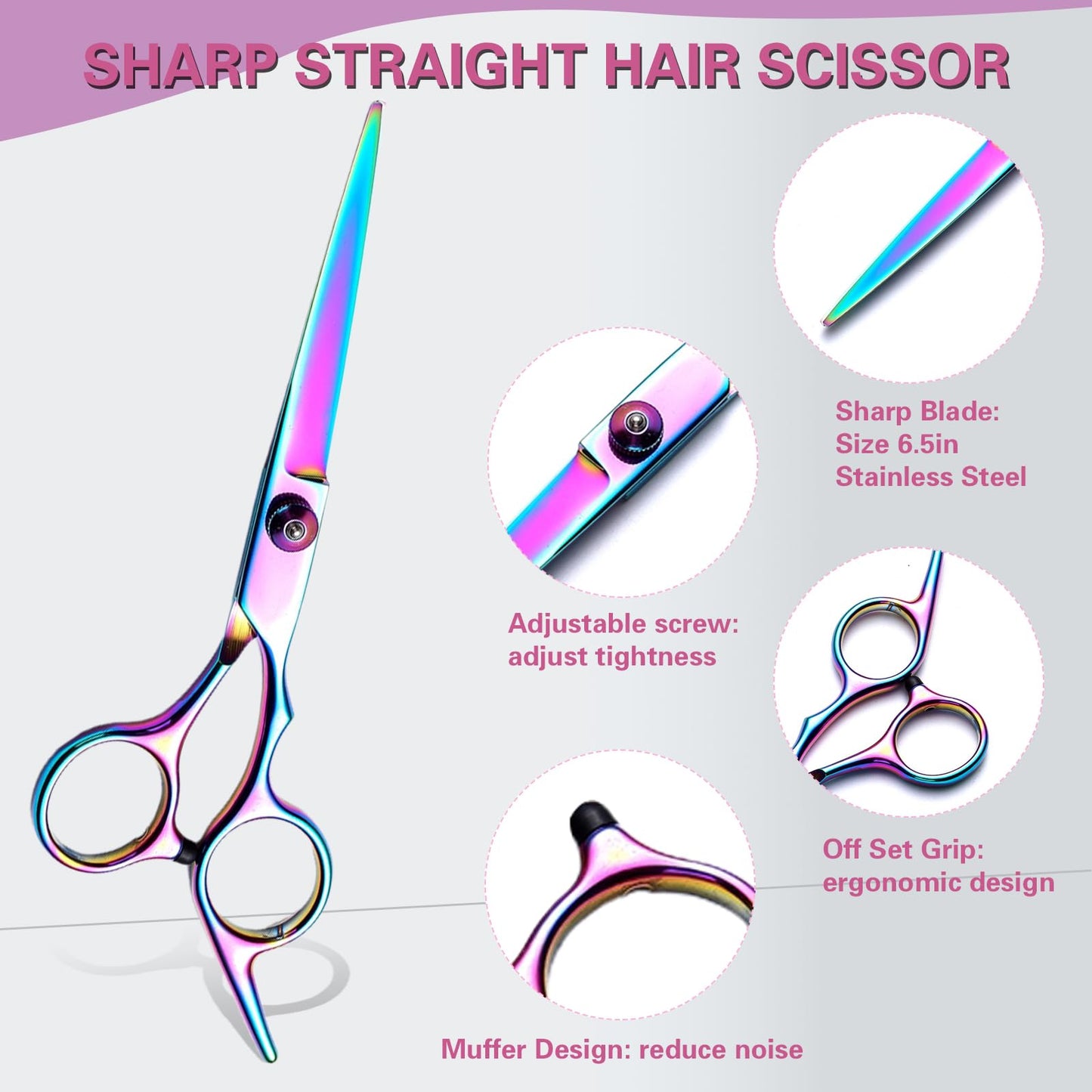 Hair Cutting Scissors Kit 11PCS, Hair Scissors Professional Haircut Scissors with Japanese Stainless Steel Hair Shears, Thinning Shears, Haircut Accessories in Leather Case for Salon/Home (Rainbow)