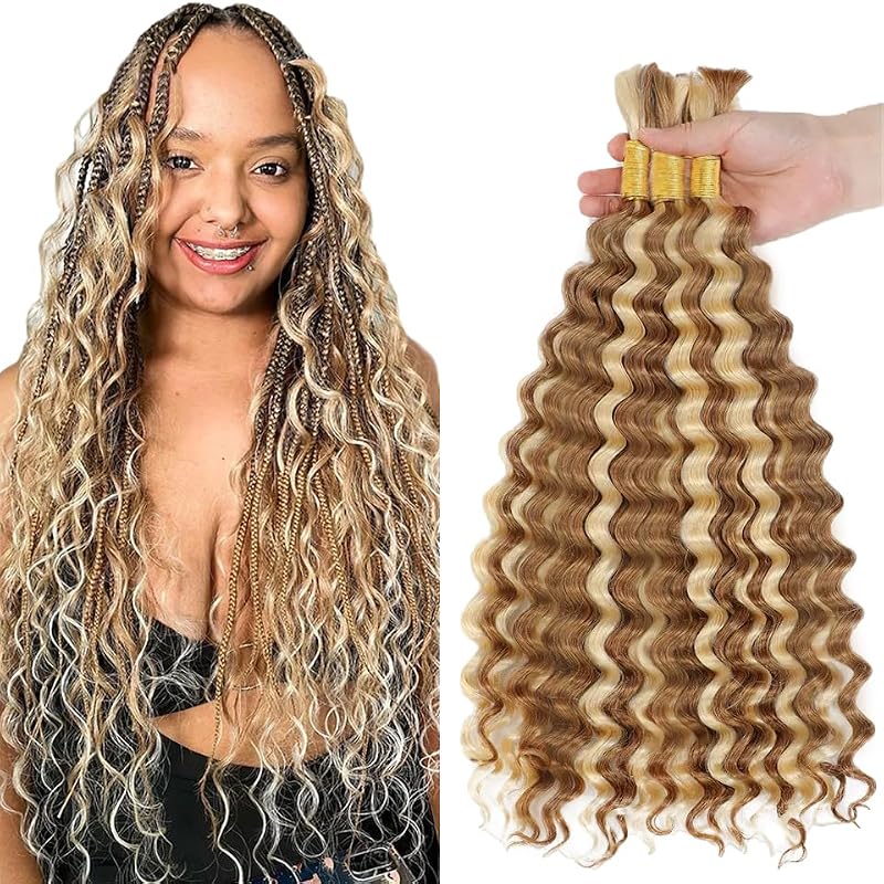 Highlight Blonde Deep Curly Braiding Hair 16 Inch Human Hair for Boho Braids - 150g
