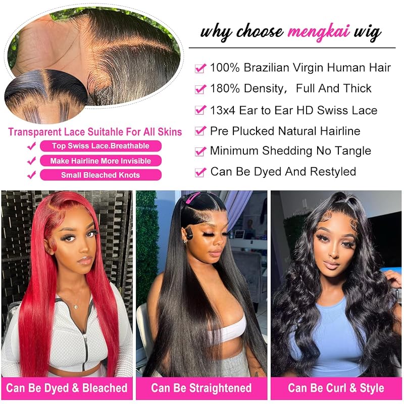 26 Inch Lace Front Wig Human Hair 13x4 Frontal Pre Plucked Bleached Knots Glueless Natural Color