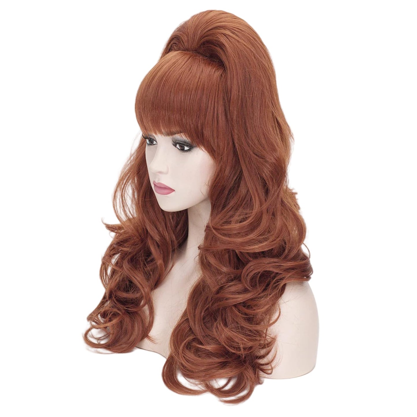 Probeauty Long Wavy Auburn Copper Bouffant Beehive Wigs Big Curly Wave Retro Wigs for Women 70s 80s Costume 23 Inch