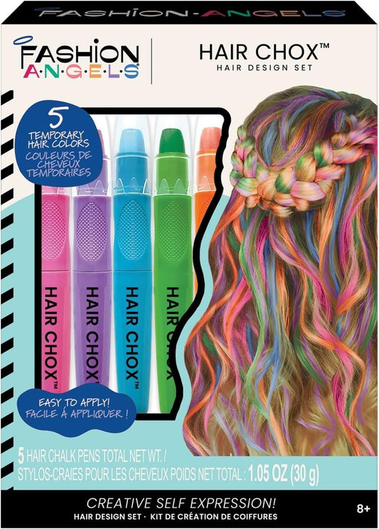 Fashion Angels 5 Piece Hair Chalk Kit - Temporary Hair Color for Kids with 5 Vibrant Colors- Safe and Washable Hair Coloring for Girls - Gift Ideas For Girls Ages 8 and Up