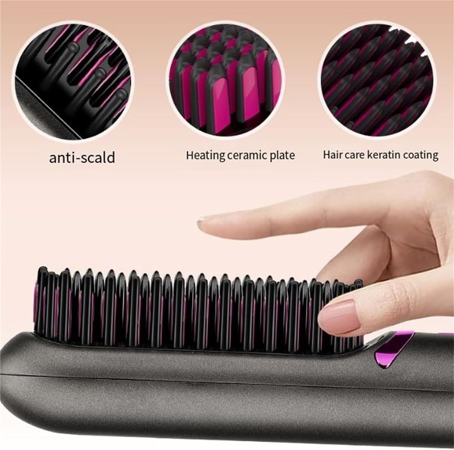 Healira Hair Straightener, Styluse Portable Hair Straightener Brush, 2-in-1 Straightener & Curler, 3 Adjustable Temperature, Rechargeable Wireless Comb, Style Your Hairs in Minutes (Black)