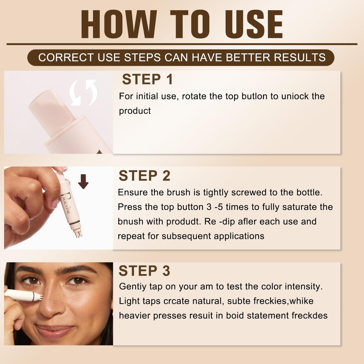 Dufuphae Freckle Stamp Pen, Upgrade Faux Freckle Stamp Pen, Fake Freckles Stain Marker Pencil Tool, Long Lasting Waterproof Freckles Makeup Tool for Natural Freckle Effects(02#Medium)