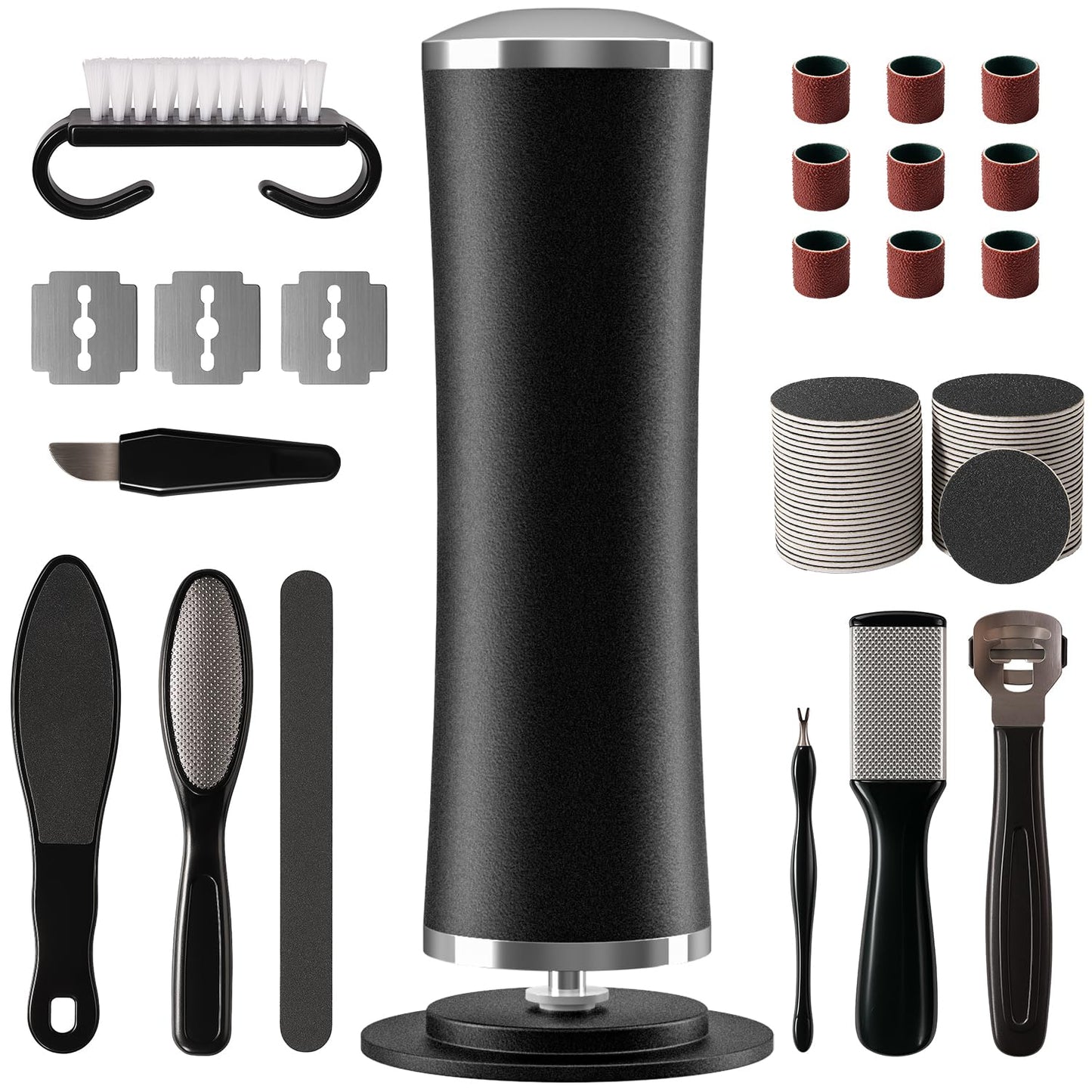 4.8 in Longer Electric Foot Callus Remover, Adjustable Speed Pedicure Tools for Feet with 60 Sanding Pads, Foot Scrubber File, Heel Scraper for Cracked Heels Black