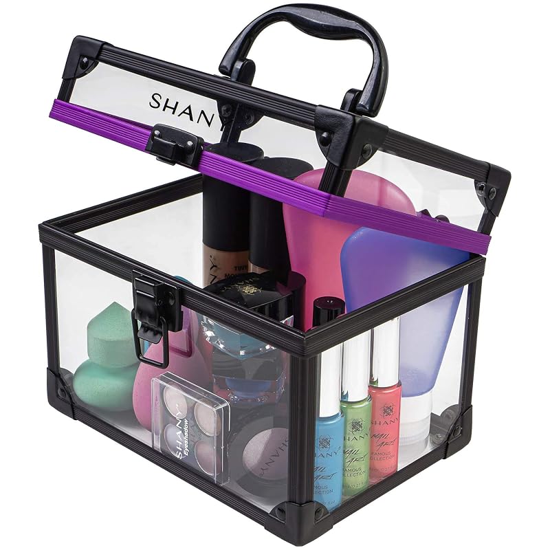Clear Train Case Makeup Bag with Lock - Large Travel Cosmetic Organizer