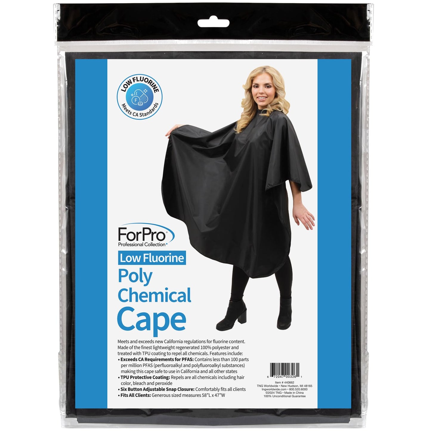 ForPro Low Fluorine Makeup Cape, Professional Mid-Length Beauty Cape with Adjustable Velcro Closure, 27.5" x 30", Black
