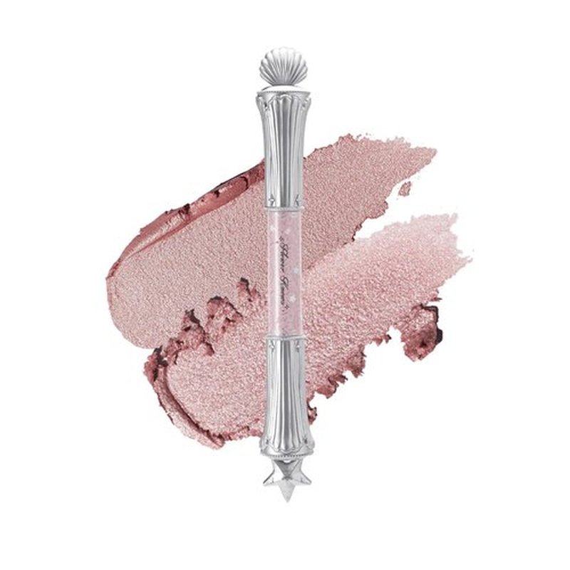 Flower Knows Shell's Jewel 2-in-1 Dual-Ended Highlighter Stick - Brightening Peachy,Pink Shimmer for Radiant Warmth,Natural Sparkle & Glitter Eyeshadow Stick,Long-Lasting,Smoothly(02 Peachy Pink)
