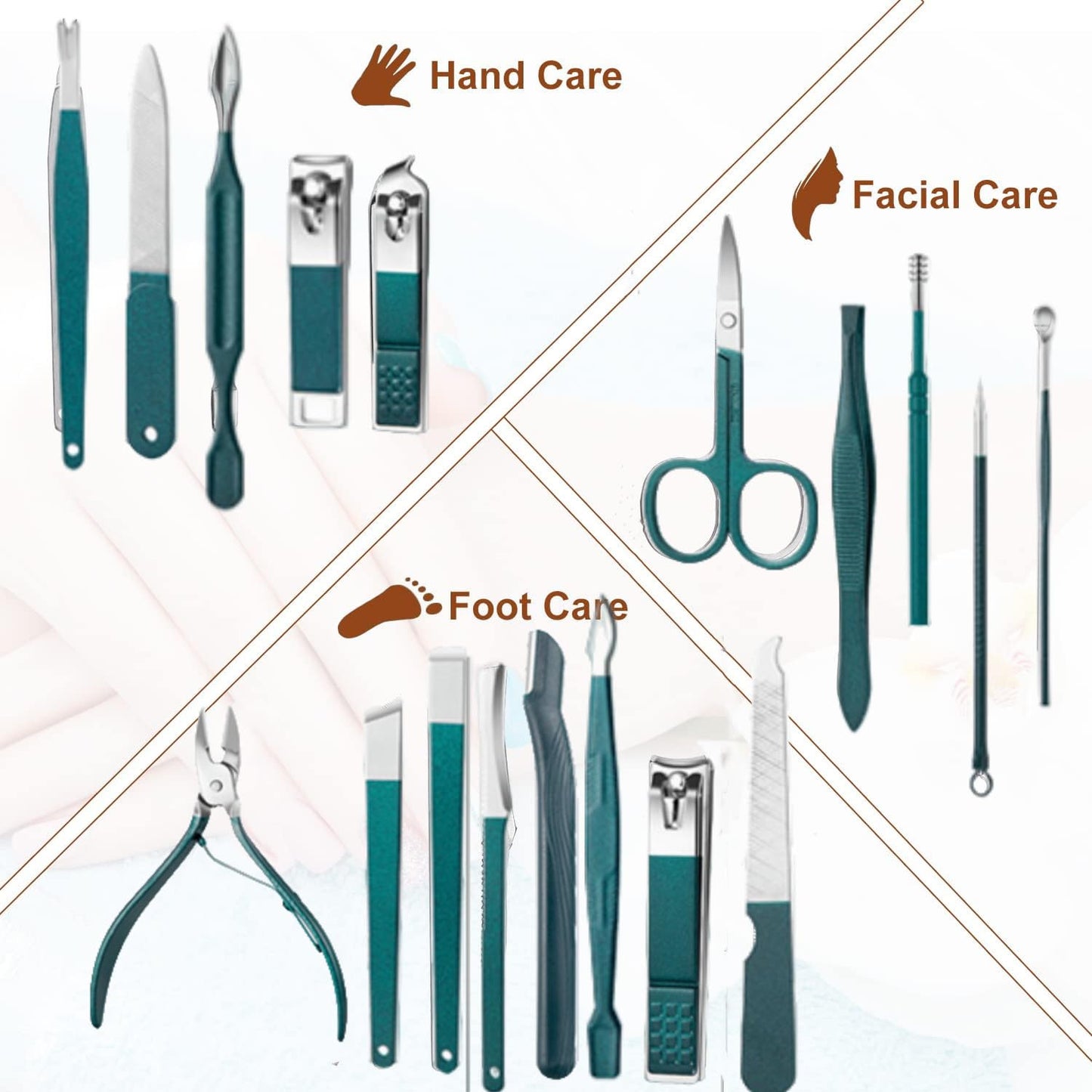 18-Piece Professional Nail Clippers Set - Stainless Steel Fingernail & Toenail Cutters, Complete Manicure & Pedicure Kit with Luxurious Travel Case - Premium Nail Care Tools (Green 18 pcs Green)