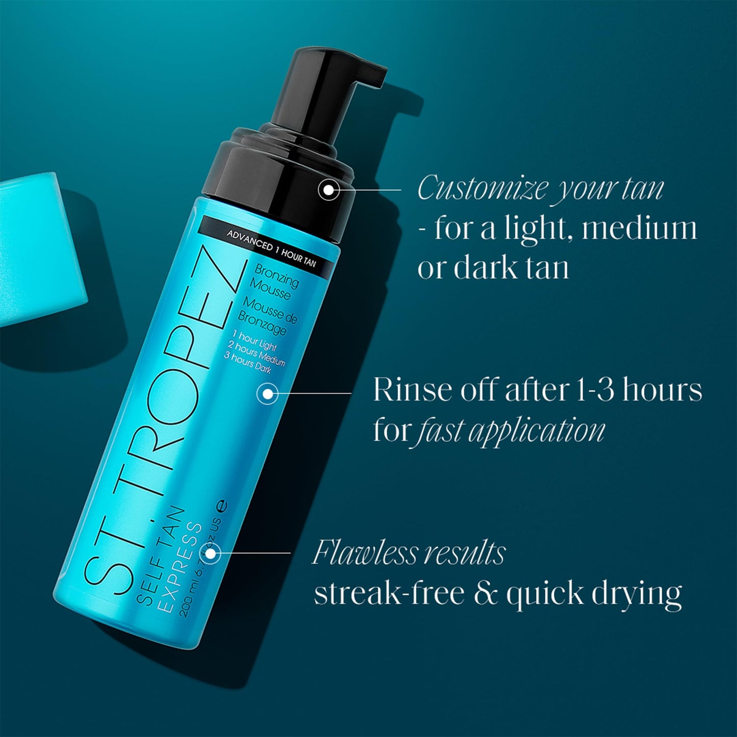 St.Tropez Self Tan Express Mousse, Fast Acting Fake Tan, Develops in 1-3 Hours, Streak-Free Finish, Vegan, Natural & Cruelty Free, 6.7 Fl Oz