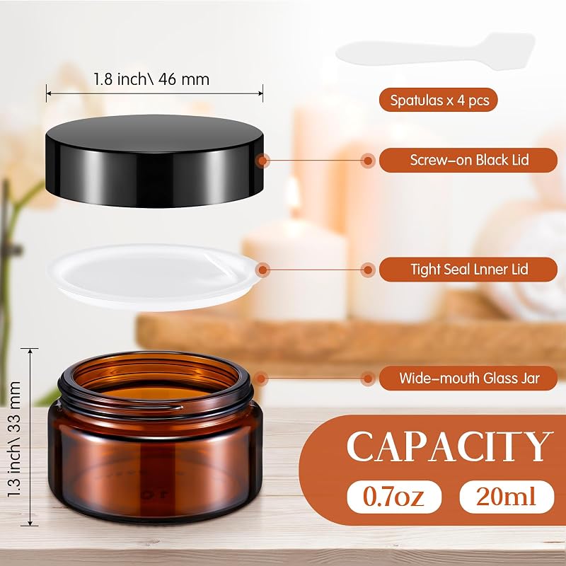 Variation of THIS listing: Amber 48 Pack 0.7 oz Glass Jars with Lids - Cosmetic Container