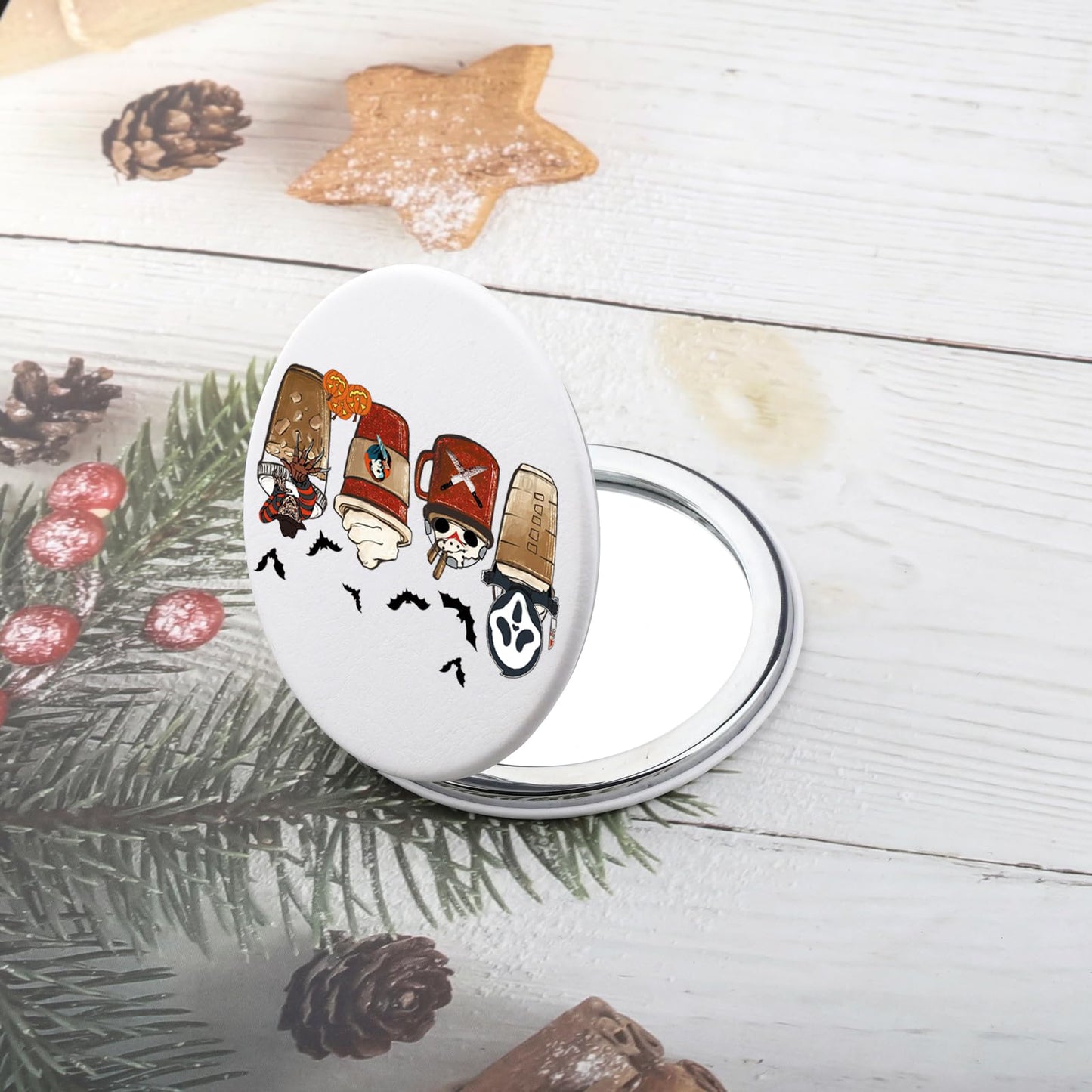 Zuo Bao Horror Coffee Makeup Mirror Halloween Party Gift Horror Movie Fan Small Sling Bag Spooky October Gift (Horror Coffee)