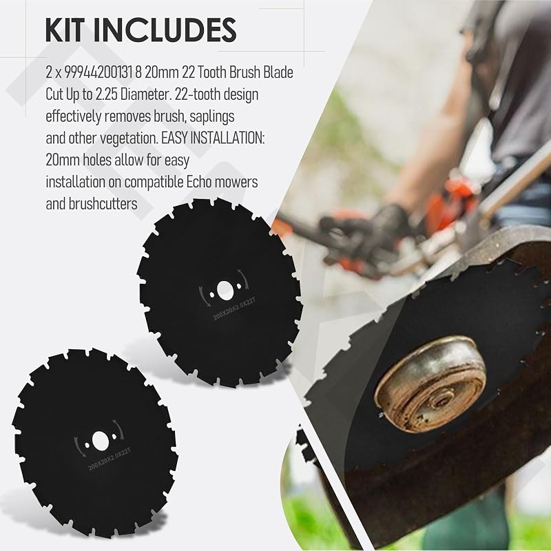 8-Inch Brush Cutter Blade, 22-Tooth, 20mm Bore for Echo SRM-210 SRM-225 SRM-230 SRM-260 SRM-280 SRM-311 SRM-340 SRM-400 SRM-410 – 2 Pack