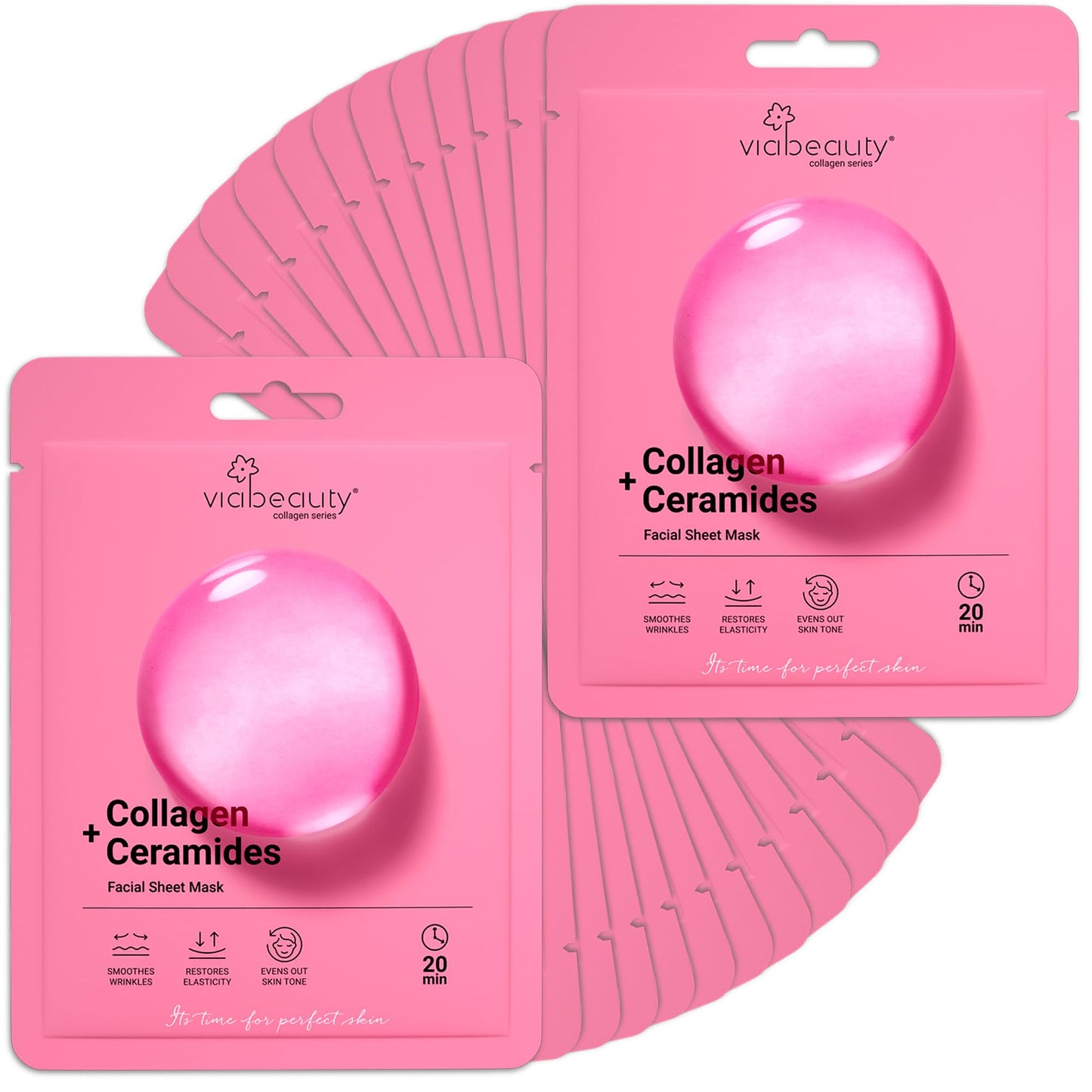 VIABEAUTY 24 Pack of Collagen Face Mask with Ceramides - Rejuvenating Facial Sheet Mask, Fine Lines & Reduce Wrinkles - Face Masks Skincare Moisturizing Collagen Mask for All Skin Types