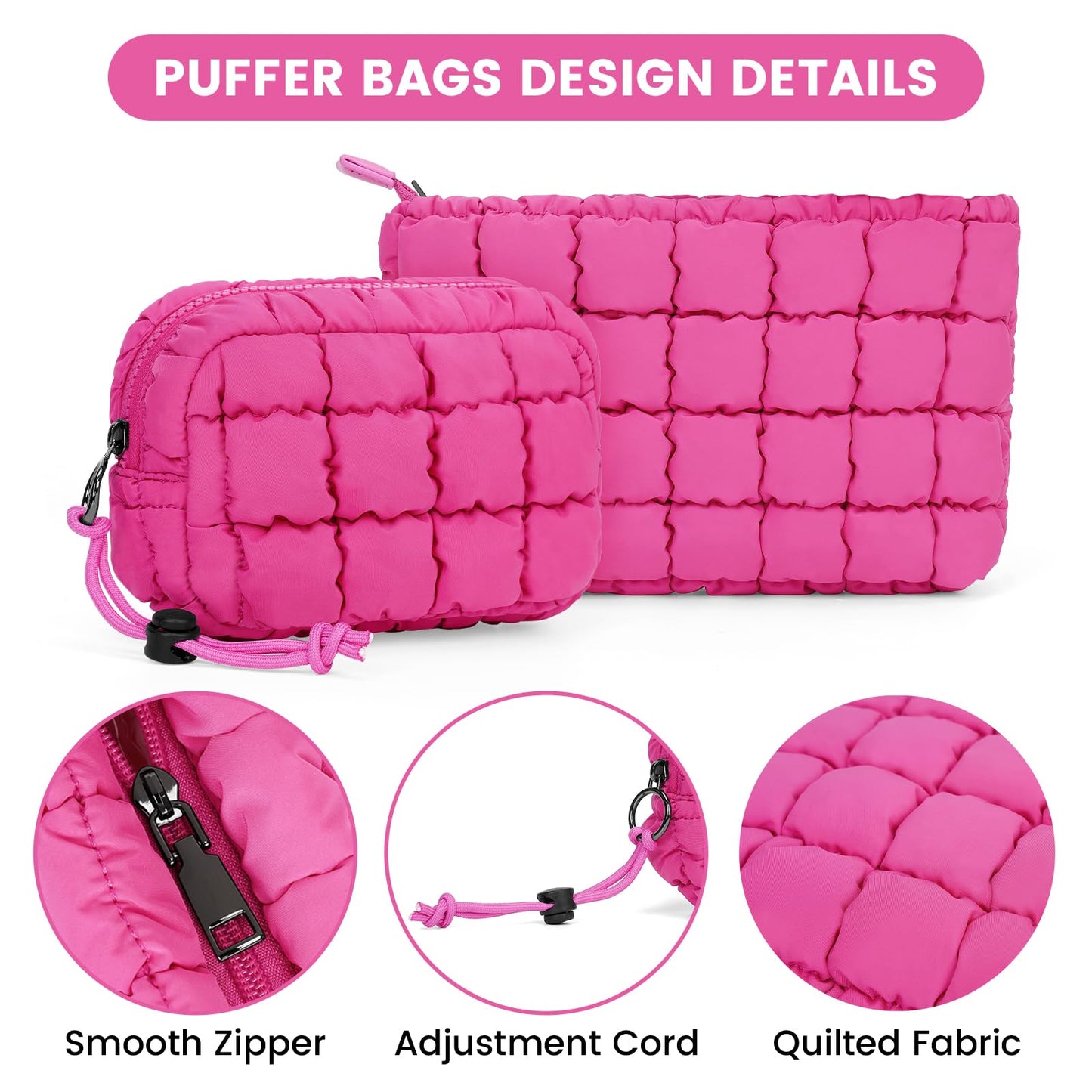 ANKICK Quilted Makeup Bag and Zip Card Pouch Key Chain Puffer Cosmetic Bag Travel Cute Makeup Bag Organizer Mini Coin Purse