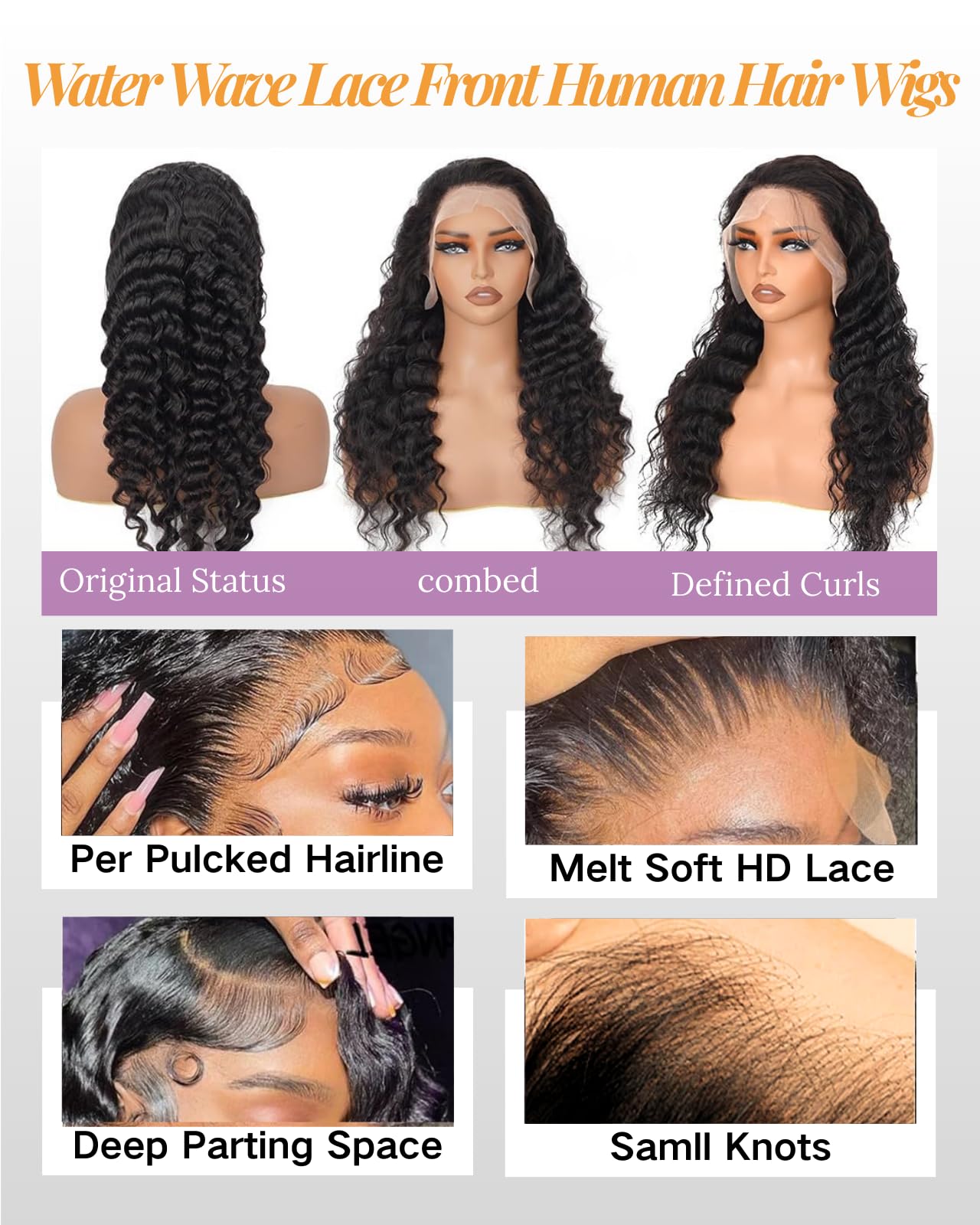 26 Inch Water Wave Lace Front Wigs Human Hair 13x6 HD Lace Front Wigs Deep Wave 200% Density Wet and Wavy Lace Front Wigs Human Hair Deep Wave Wigs for Black Women