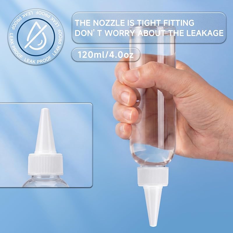 Clear Plastic Bottle Set with Twist Top Cap, 4 oz, BPA-Free – 24 Pack with Labels