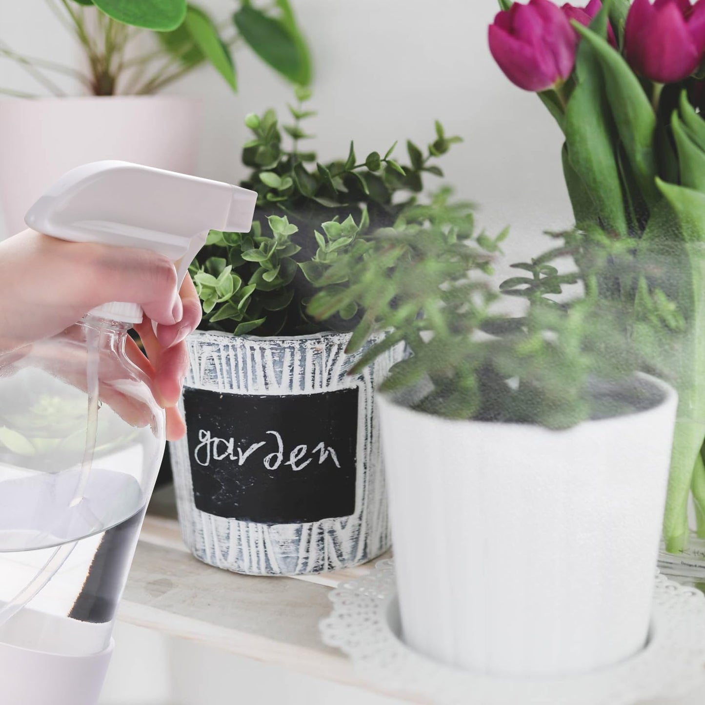 hmaimas Glass Spray Bottles for Cleaning Solutions, 16oz Reusable Clear Empty Mist Spray Bottle with Silicone Sleeve for Hair, Plants and Essential oils 2 Pack