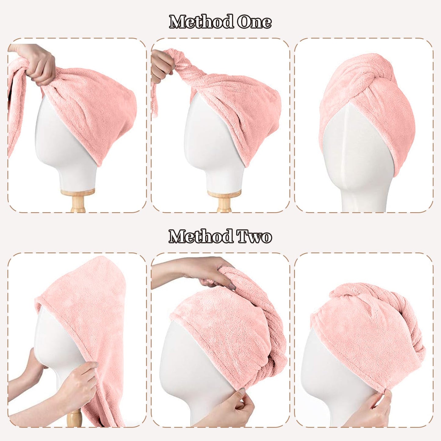 4 Pack Coral Fleece Microfiber Hair Towel，Thickening Hair Towel Wrap for Women，Hairs Drying Towels，25.6 * 9.8 Inch (Pink)