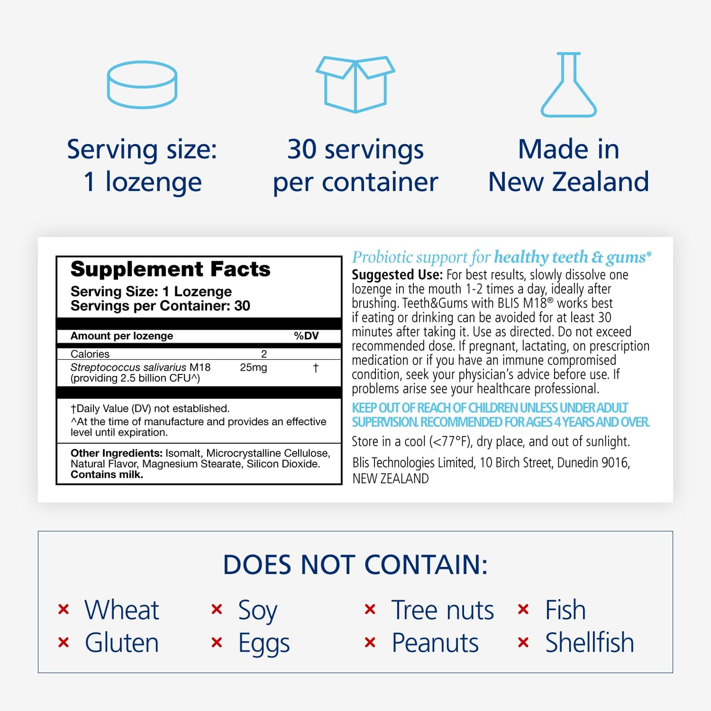 BLIS Teeth & Gums Oral Probiotics for Mouth M18 Formula Available, 2.5 Billion Cfu - Mouth Probiotic for Tooth and Gum Health, Adults and Kids - Sugar-Free Lozenges, 30 Day Supply