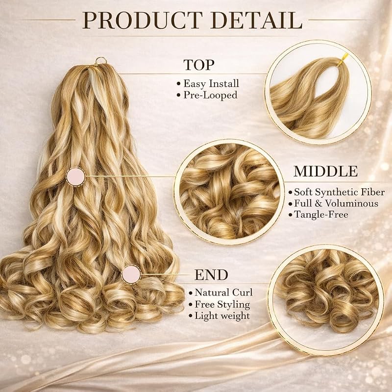 French Curl Braiding Hair Extensions 8 Packs Crochet Braids P27/613+18 Inch - 8 Crochet Braids