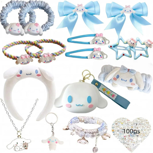 WINBBY 117Pcs Kawaii Cute Stuff Gifts Set Include Headband,Pouch, Hair Band, Hair Ties & Clips,Hairpin, Stickers,Necklace,Bracelet, Keychain(Blue)