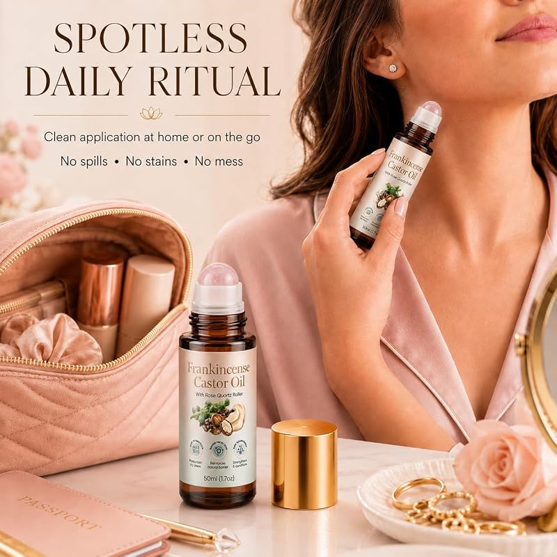 Variation 1: Cold-Pressed Organic Castor Oil & Frankincense Rose Quartz Roll-On, 50 mL