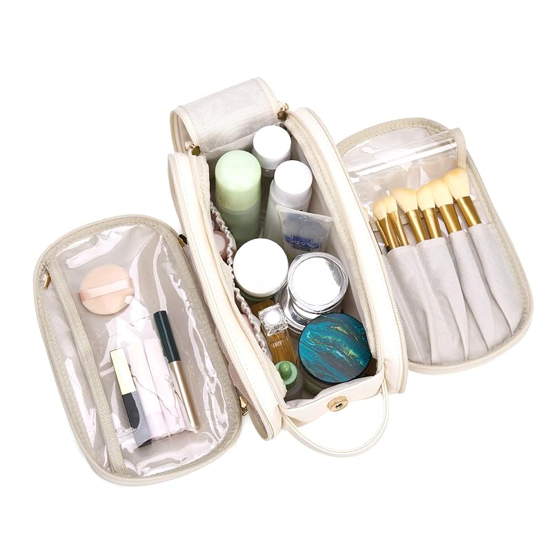 Wrangler Large Makeup Bag - Beige Travel Toiletry Organizer, 11x6.5x6