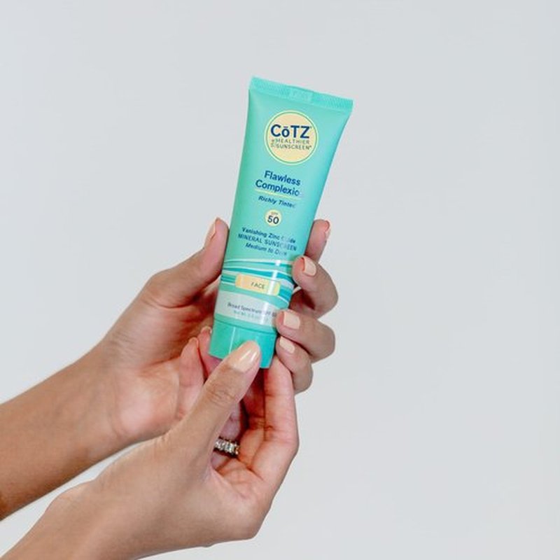 CōTZ Flawless Complexion Richly Tinted | Facial Mineral Sunscreen | For Medium to Dark Skin Tones | All Skin Types | Broad Spectrum SPF 50 | 2.5oz / 70 g