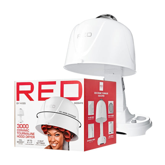Red by Kiss 3000 Ceramic Tourmaline Professional Hood Dryer, 4 Heat Settings Blow Dryer for Home & Salon, Height Adjustable Convenient Big Hood Size Extra Coverage (1875 Wattage)