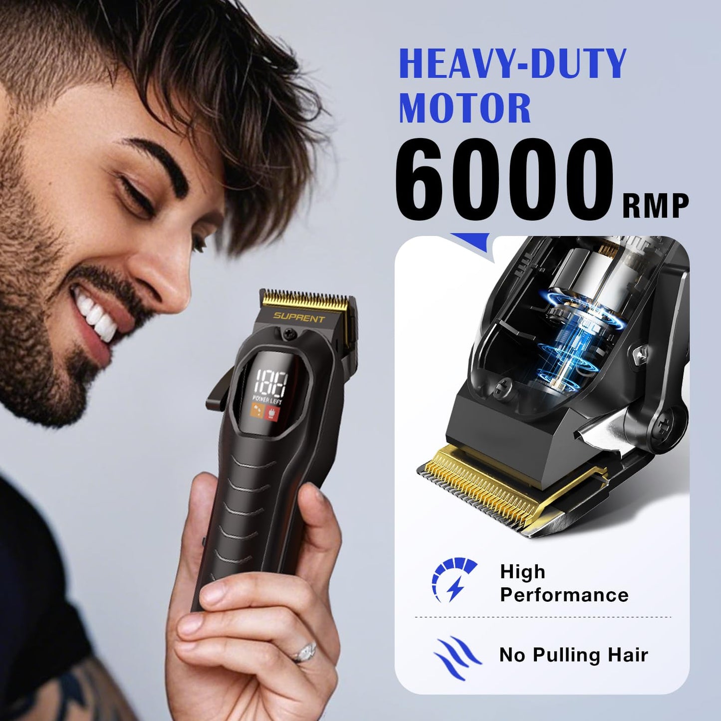 SUPRENT Hair Clippers Set for Men, Rechargeble USB-C Hair Trimmer for Professionals & Homecuts, LED Display (Black)