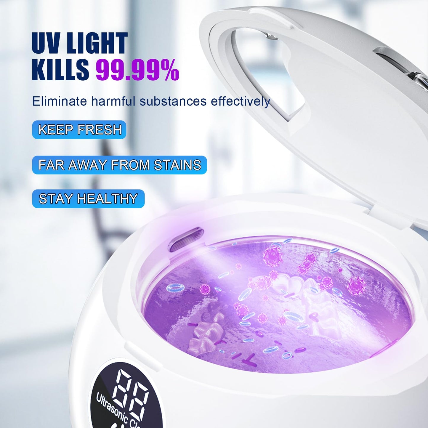 Retainer Cleaner Machine 45kHz Ultrasonic Dental Retainer Cleaner with 3 Modes and Digital Timer Mouth Guard for Retainer Clean, Denture Clean, Night Guard, Braces, Aligner, Jewelry 200ML