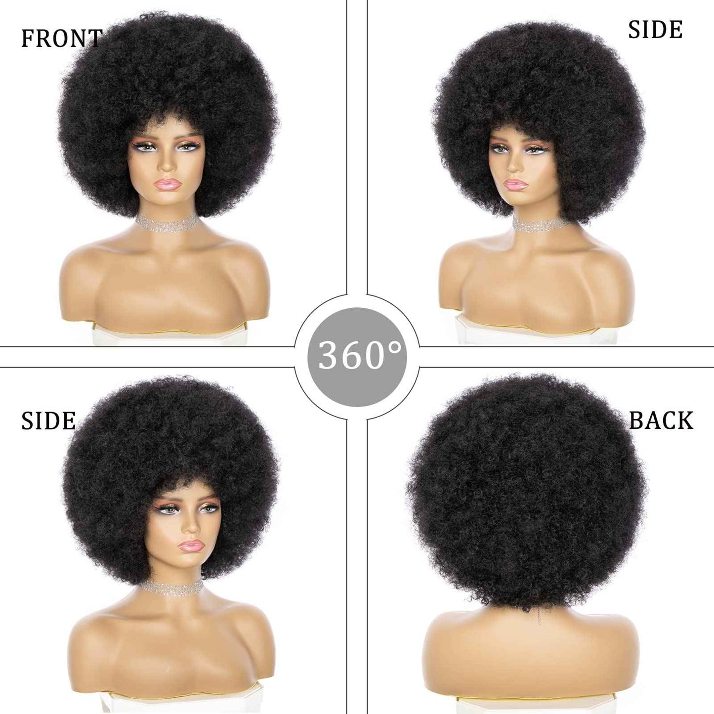JSDshine Soft Afro Wig 70s For Women Kinky Curly Hair Wigs With Bangs Natural Looking Short Curly Wig For Men Bouncy Black Puff Synthetic Hair Wig For Daily Party Use
