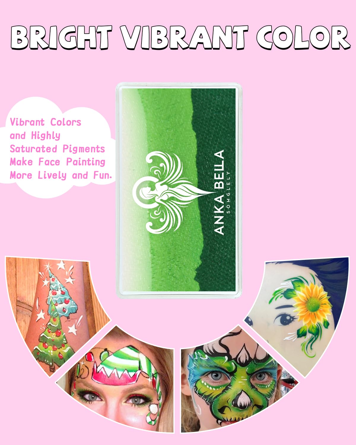 Anka Bella Professional Water Activated 1-Stroke Split Cake Face Paint（Green Fields）30gm,Hypoallergenic, Non-Toxic,Face Body Painting Makeup