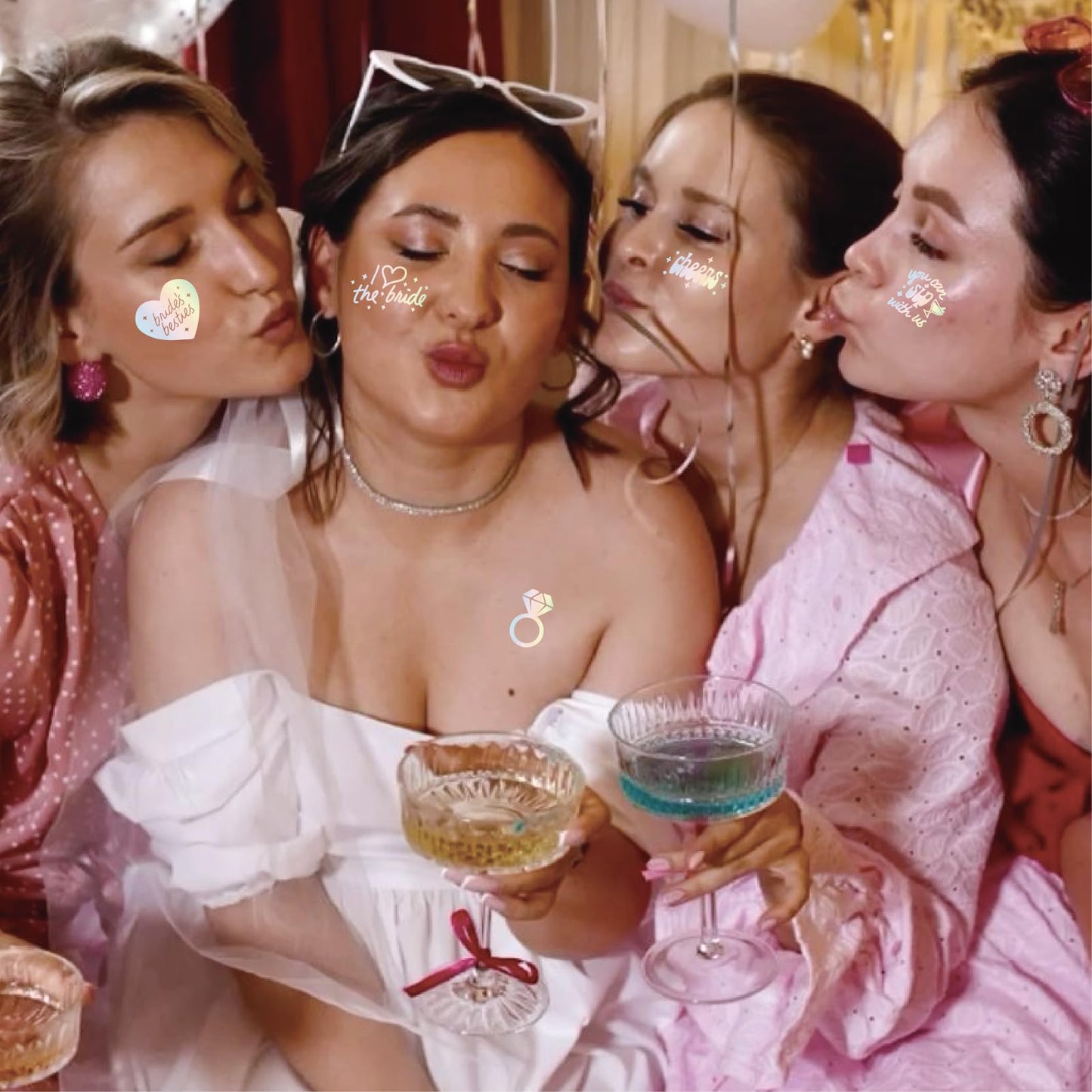 Wedding Cheers Bachelorette Temporary Tattoos - 80+ Glitter Styles Bach Party Decoration, Bridesmaid Favor, Bride to Be Gift, Bridal Shower Supplies