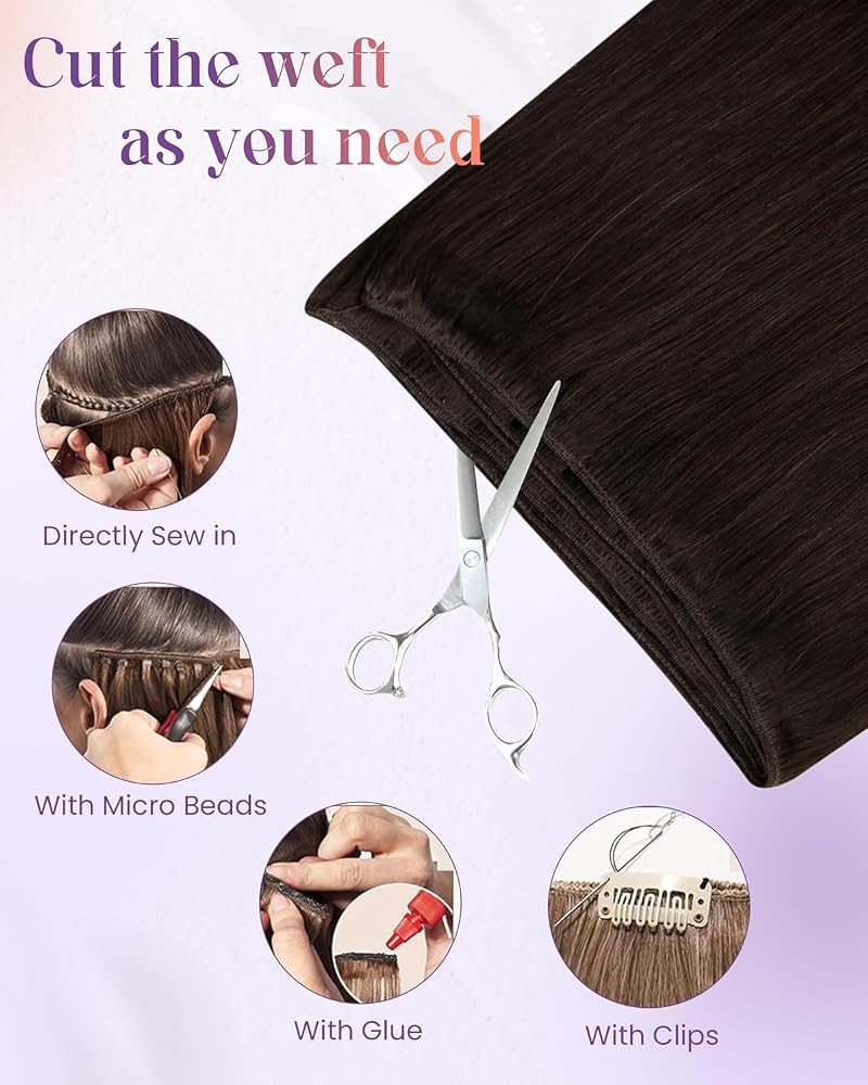 Dark Brown 12 Inch 80g Sew-in Hair Extensions Real Remy Human Hair - Variation 2 HW