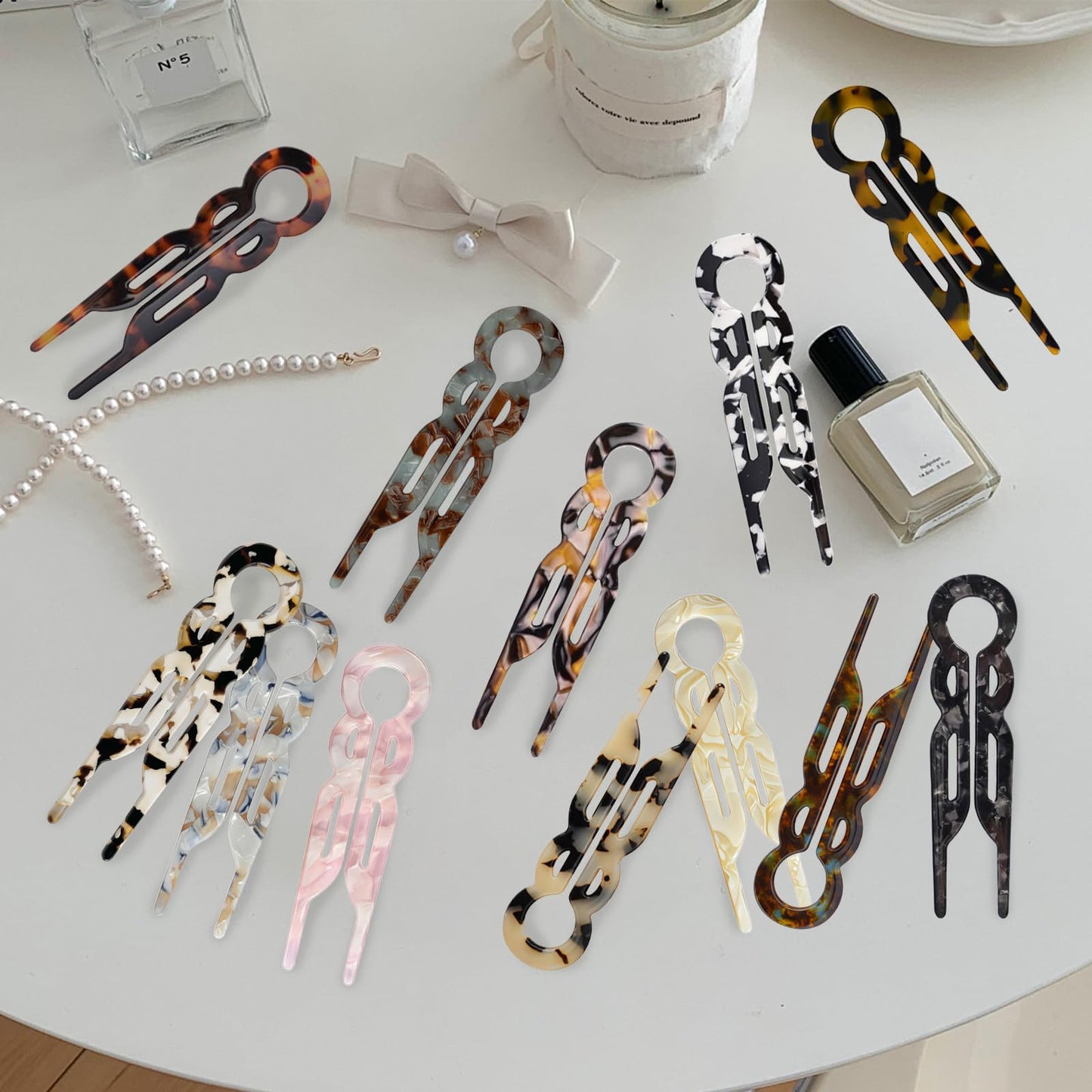 4PCS U-Shaped French Hair Pins for Women - Acetate Hair Clips for Thick, Thin, Fine Hair - Decorative Bun Styling Barrettes in Black & Blonde(A)