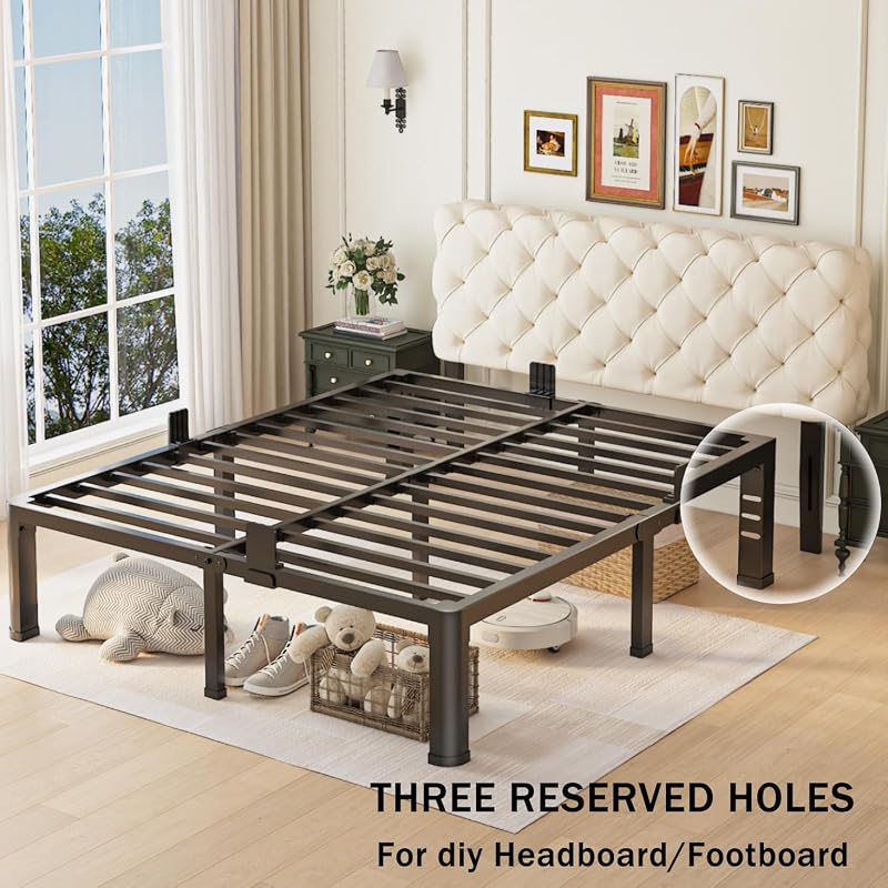 Variation of THIS listing: 14 Inch Full Size Bed Frame with Round Corner Legs, Headboard Holes, Noise-Free Steel Slat Platform