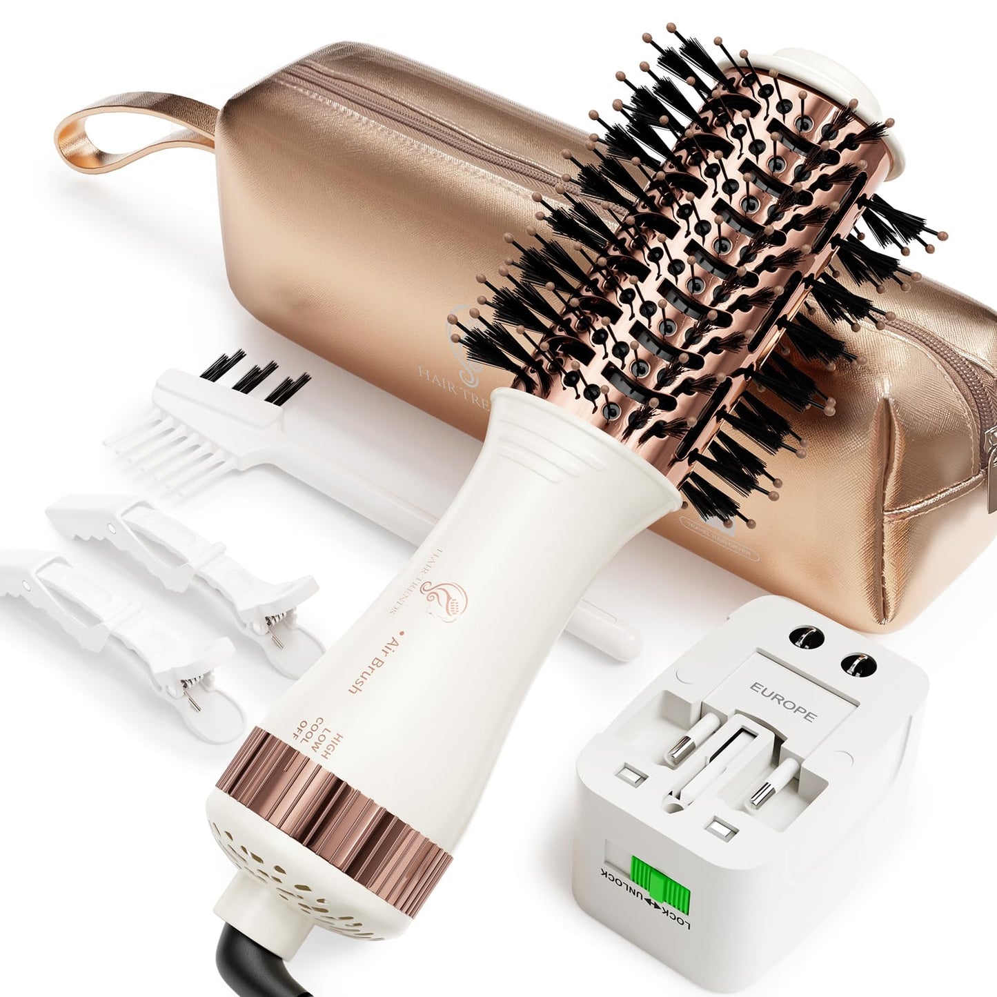 Travel Blow Dryer Brush in one, Dual Voltage Mini Hot Air Brush, Hair Trends Nano Titanium 2 Inch One Step Hair Dryer and Styler Volumizer Oval Shape