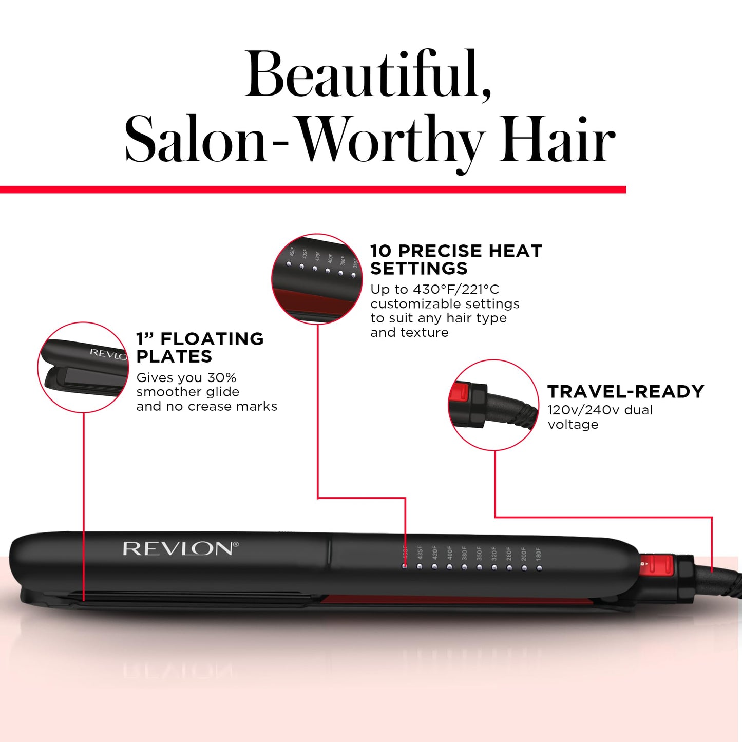 REVLON Smoothstay 1 Inch Hair Straightener - Coconut Oil Infused Flat Iron Helps Enhance Shine & Smoothness, Reduces Frizz, Sleek Straight Hair