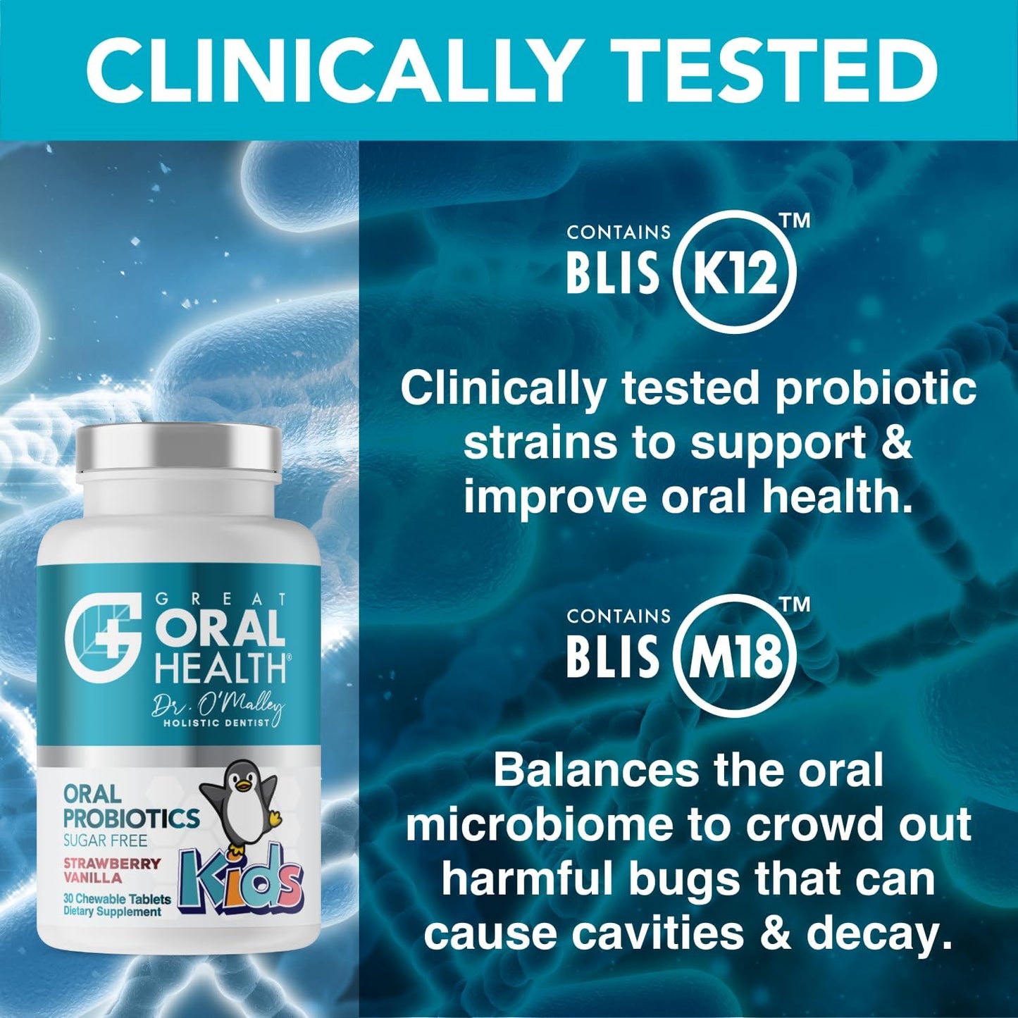 Oral Probiotics for Mouth Bad Breath Treatment for Kids Dental Care & Cavity Prevention with BLIS K12 M18 – Dr Formulated Dental Probiotics for Teeth and Gums, 30 Chewable Tablets Strawberry Vanilla