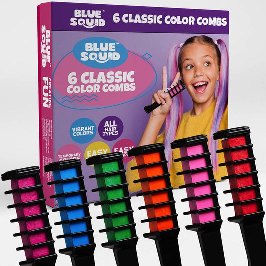 Blue Squid Vibrant Temporary Hair Color Combs for Kids - Washable Hair Dye, Teenage Girls Gifts for Ages 6-12
