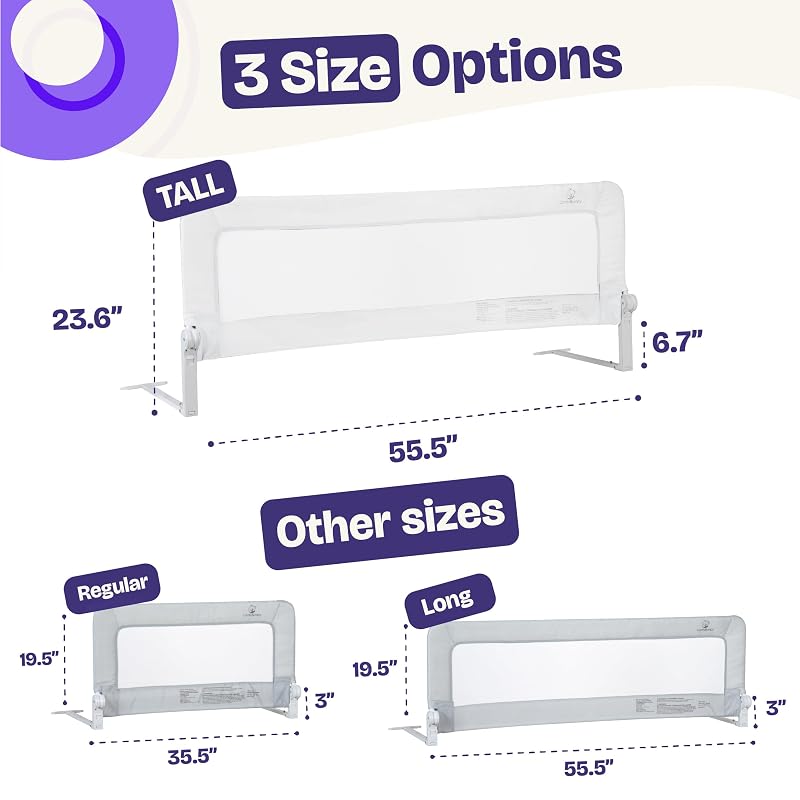 ComfyBumpy 55.5" Bed Rail for Toddlers, Swing-Down Guard for Twin–King Mattresses, White, 1-Pack