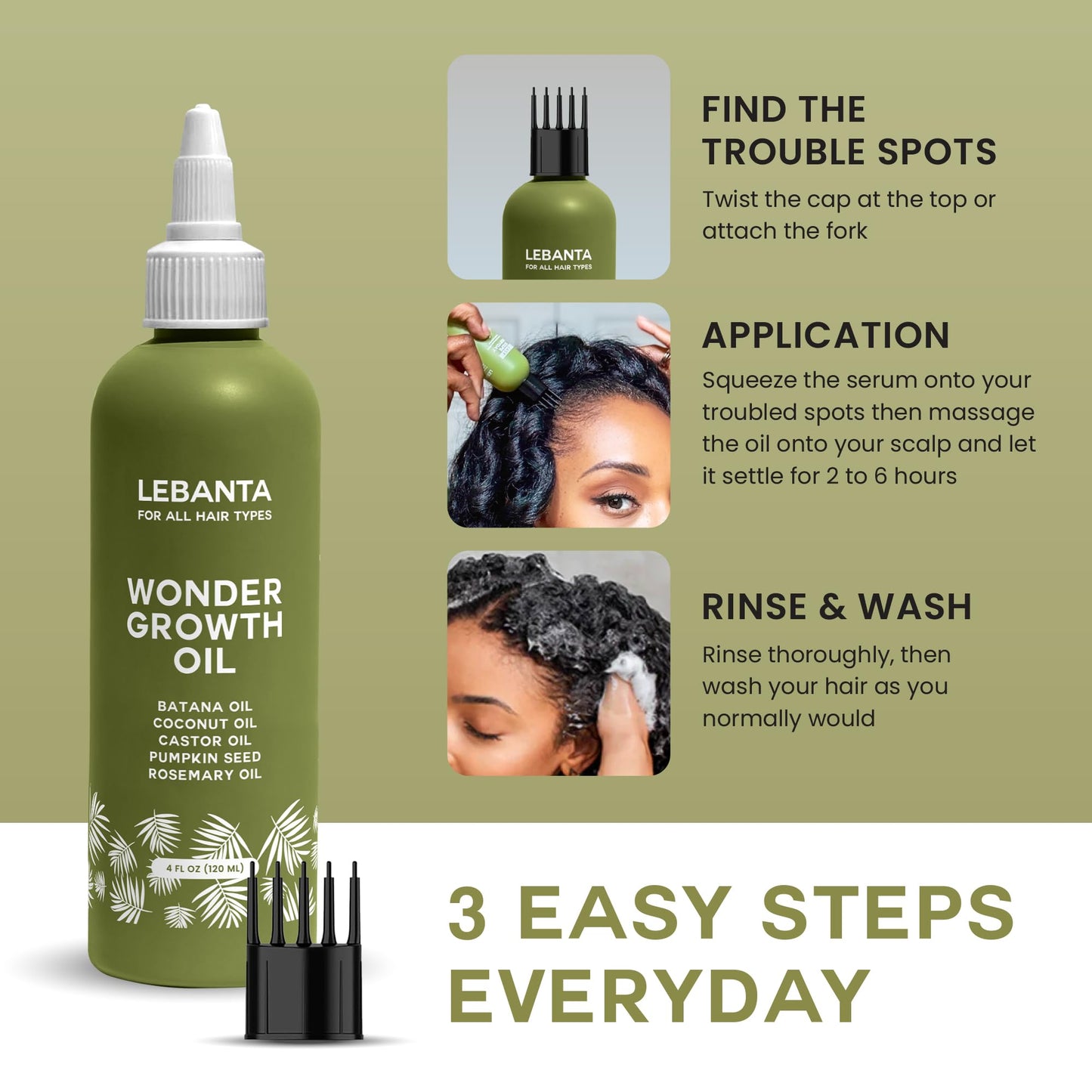 Lebanta Batana Oil For Hair Growth - 100% Pure, Raw & Natural Blend With Organic Castor, Pumpkin Seed, Coconut and Rosemary Oil - Thicker, Stronger Hair For Men & Women Scalp (1 Pack)