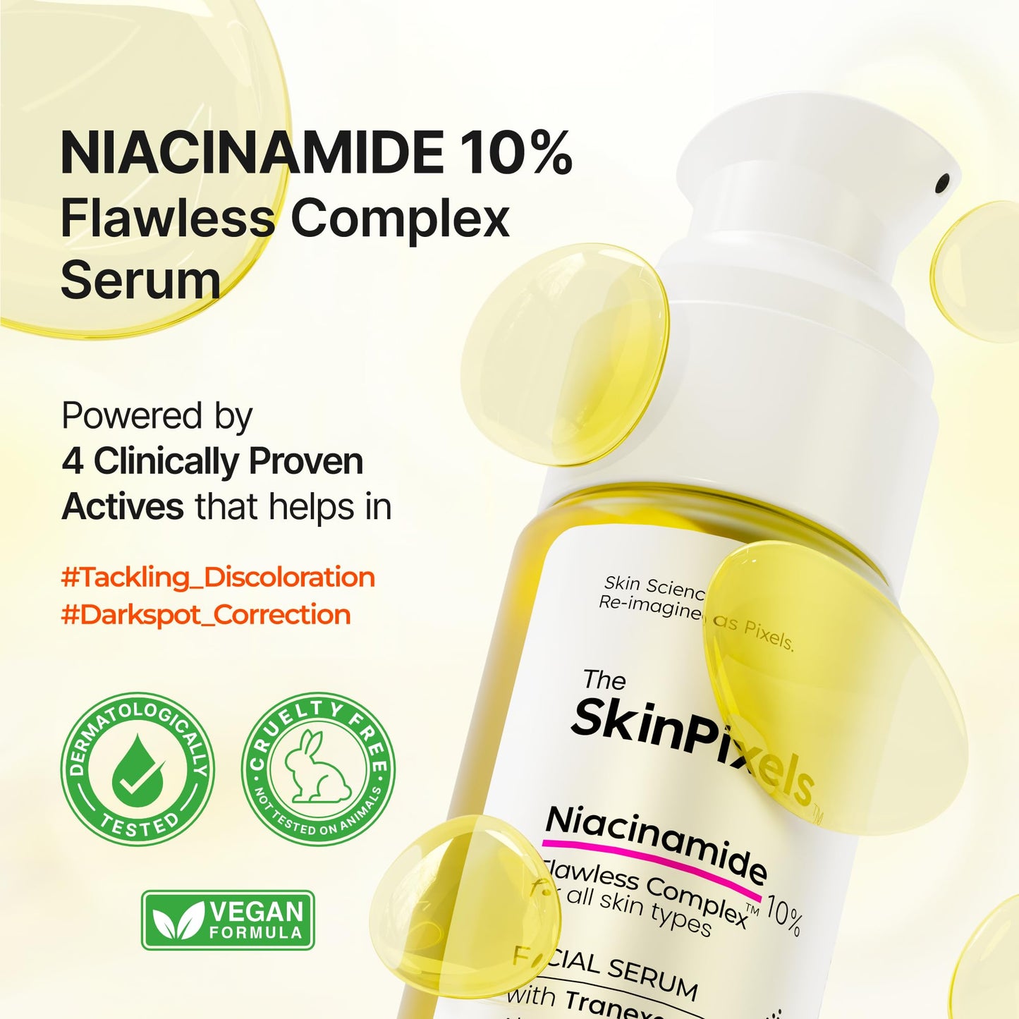 The SkinPixels 10% Niacinamide Brightening & Glow Face Serum – Reduces Dark Spots, Acne, Fine Lines & Wrinkles, Pore Minimizer, Anti-Aging with Tranexamic Acid, Alpha Arbutin & Hyaluronic Acid, 30ml