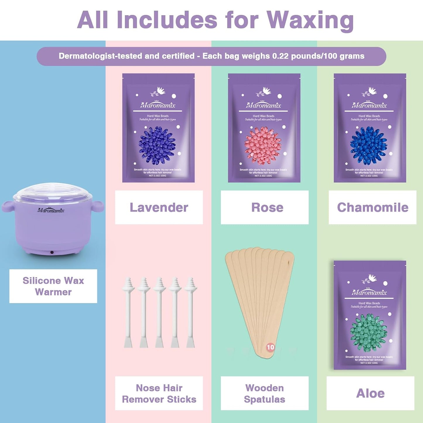 Portable Silicone Wax Warmer Kit with 4 Hard Wax Beads for Home Hair Removal