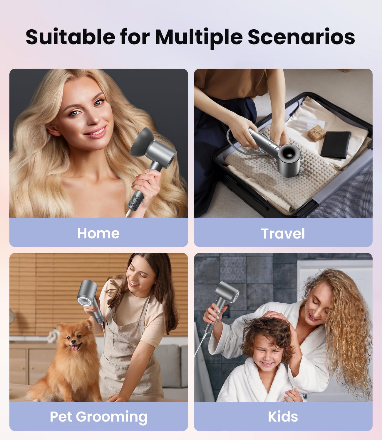 Hair Dryer: 150000 RPM Portable Professional High Speed Ionic Blow Dryer for Fast Drying, 500 Million Negative Ions Care & Heat Control & Low Noise with Magnetic Diffuser & Nozzle, 5 Temps & 3 Speeds