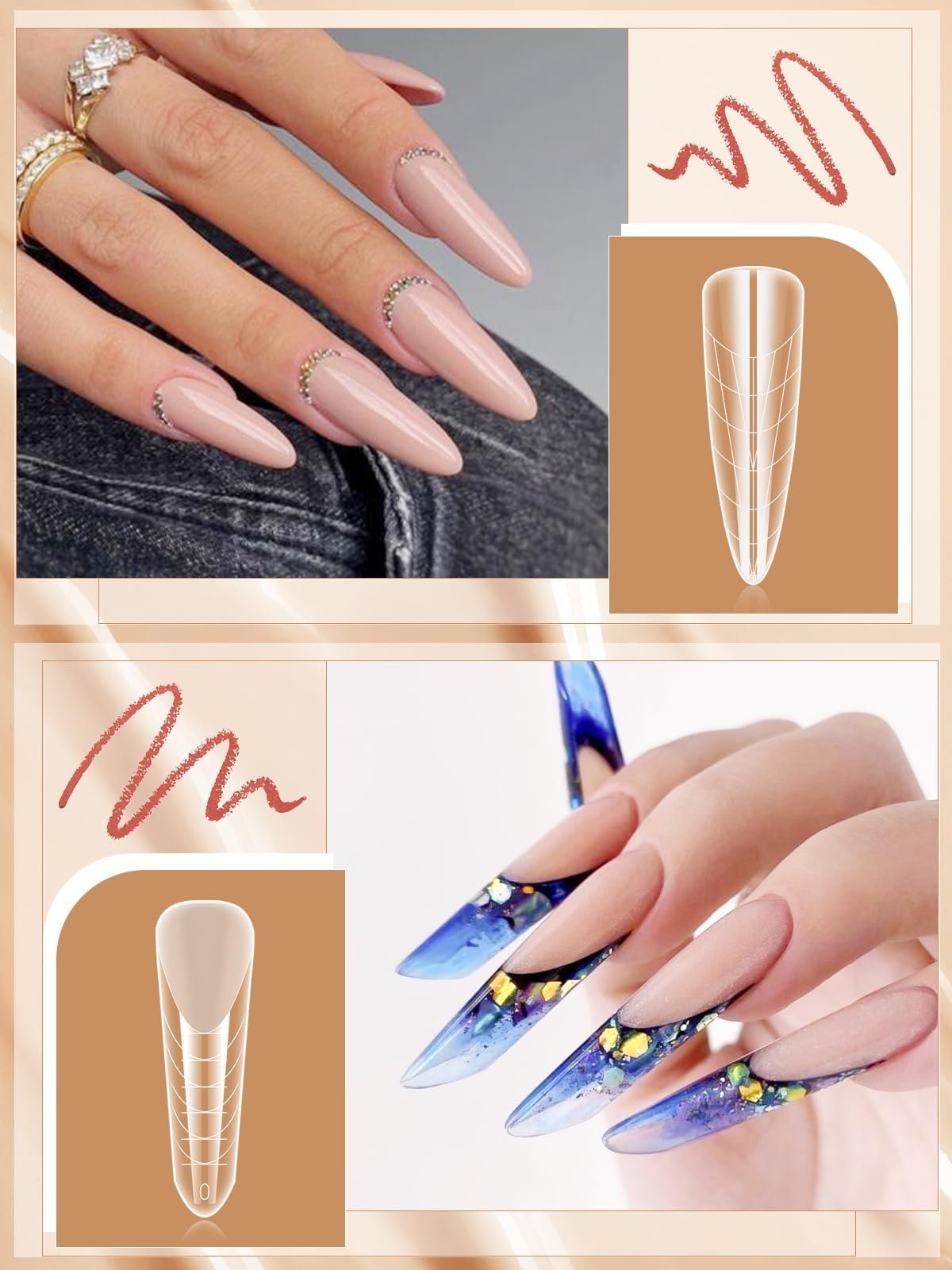 EBANKU 96PCS 4 Styles Dual Nail Forms for Polygel, Clear Matte Poly Gel Nail Forms Full Cover Nail Mold Tips 12 Sizes Scale for Poly Gel Nail Extension Salon Home DIY Manicure